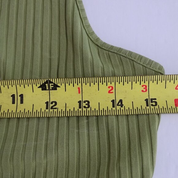 Shein Curve 2-Tone Green Cream Ribbed Crop Tank Top Women Size 0XL 12 Sleeveless - Picture 3 of 7